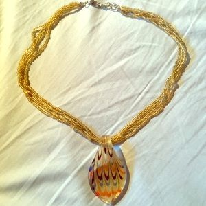 Glass Pendant & Beaded Necklace
